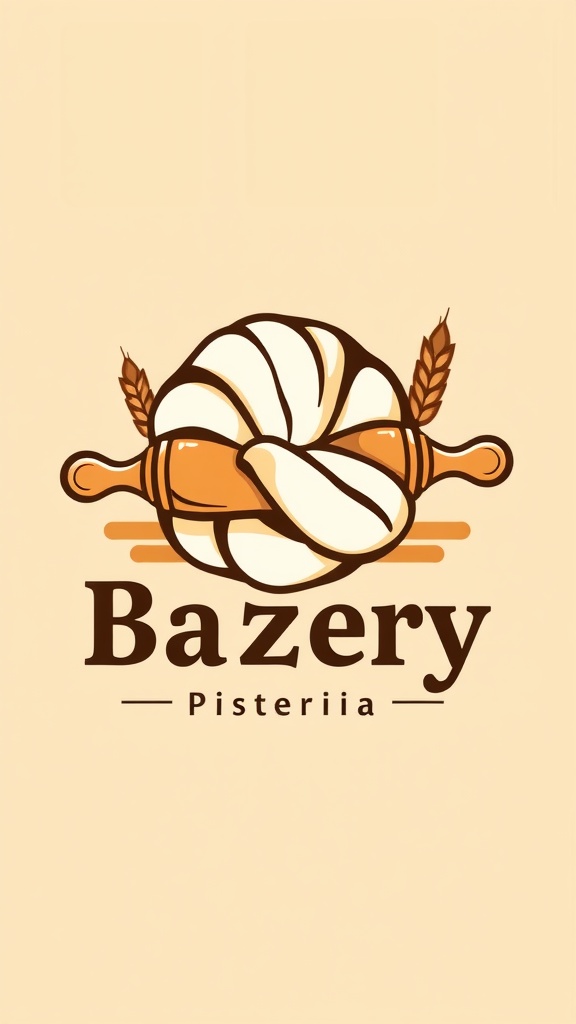 A creative dough logo design with dough shapes and rolling pin, emphasizing warmth and baking.